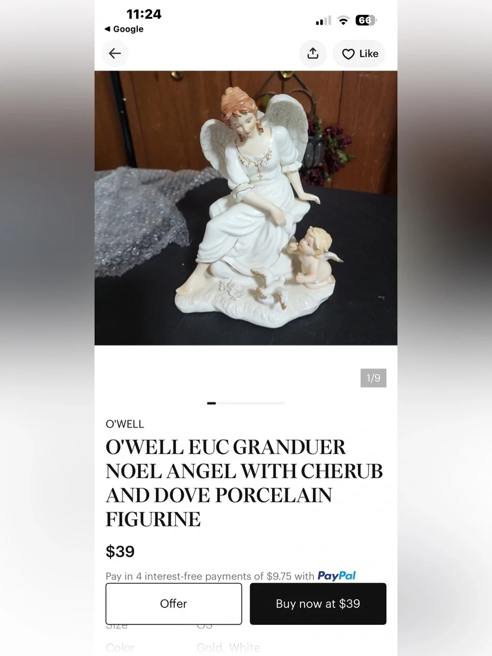 Vintage O’Well Euc Granduer Noel Angel with Cherub and dove porcelain